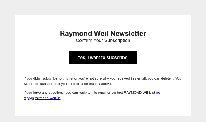 Screenshot of email sent to a Raymond Weil Registered user