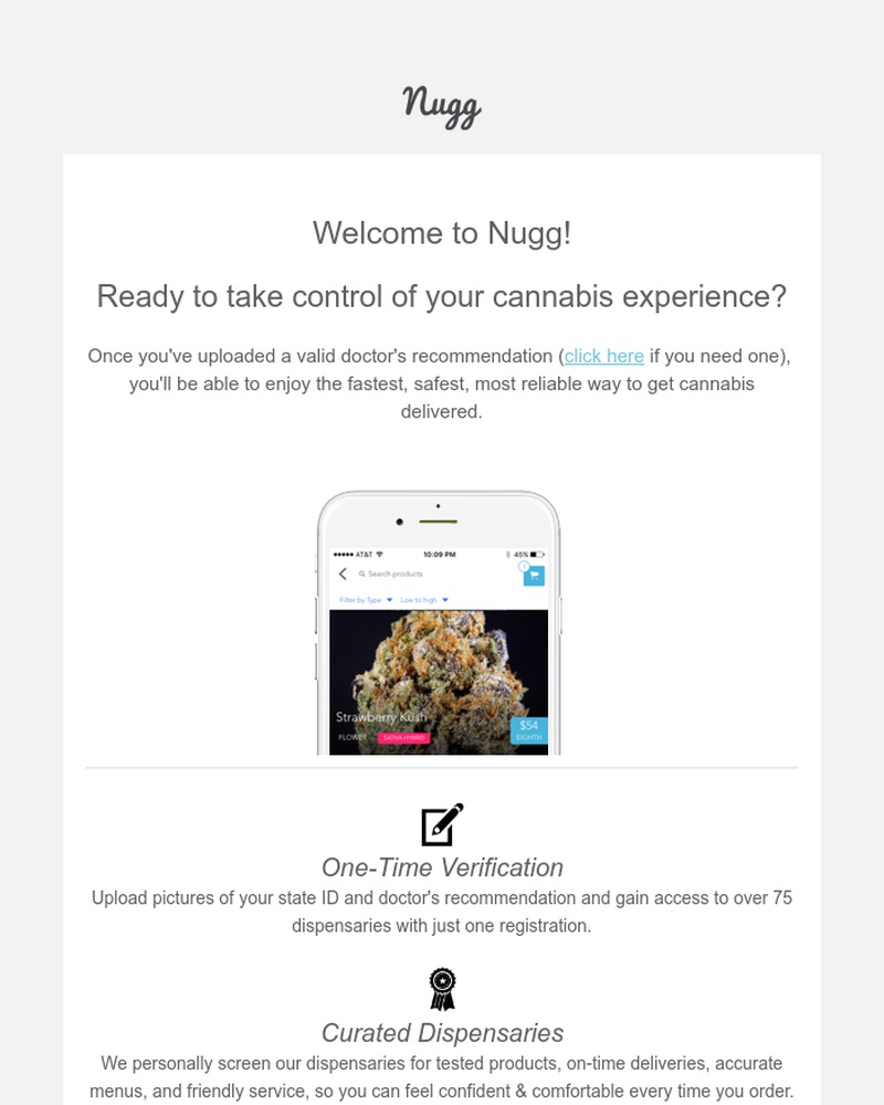 Screenshot of email sent to a Nugg Registered user