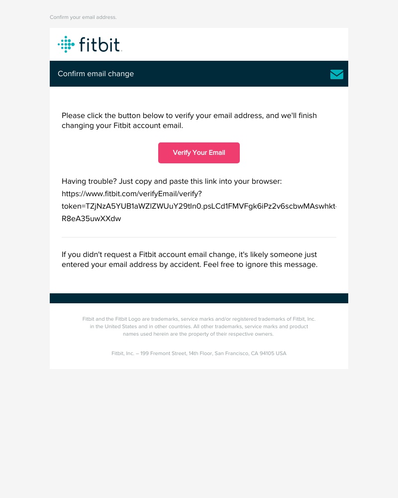 Screenshot of email sent to a Fitbit Registered user