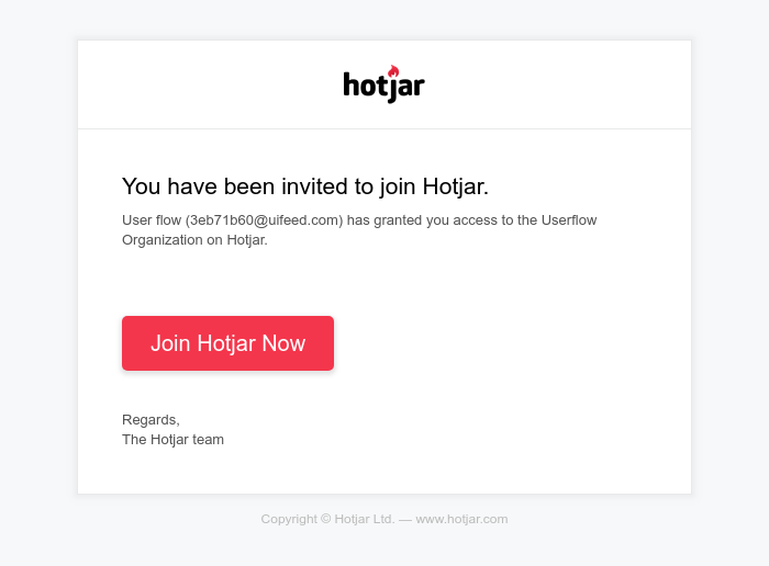 Screenshot of email sent to a Hotjar Invited user