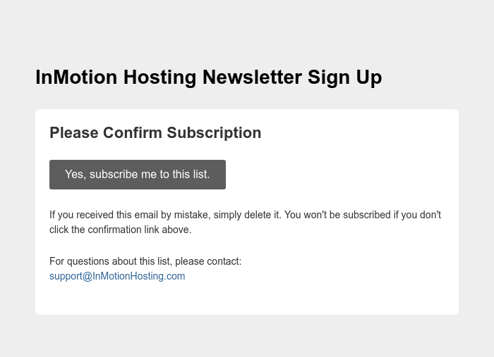 Screenshot of email sent to a InMotion Hosting Newsletter subscriber
