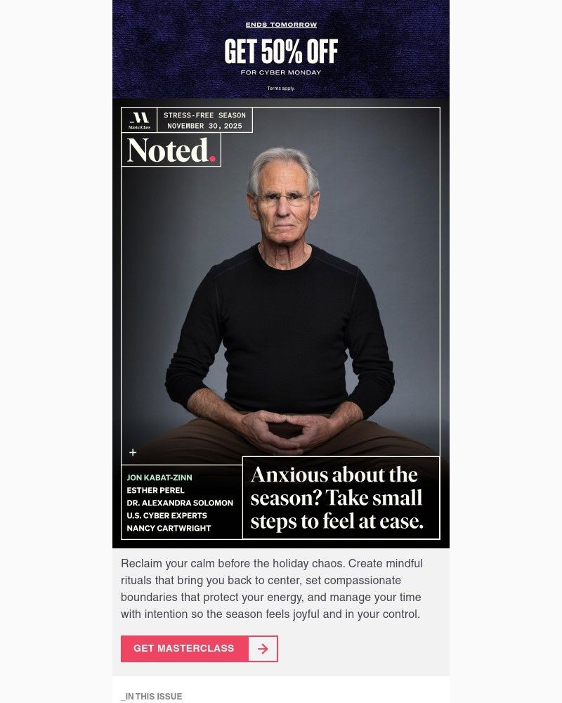 Screenshot of email sent to a MasterClass Registered user