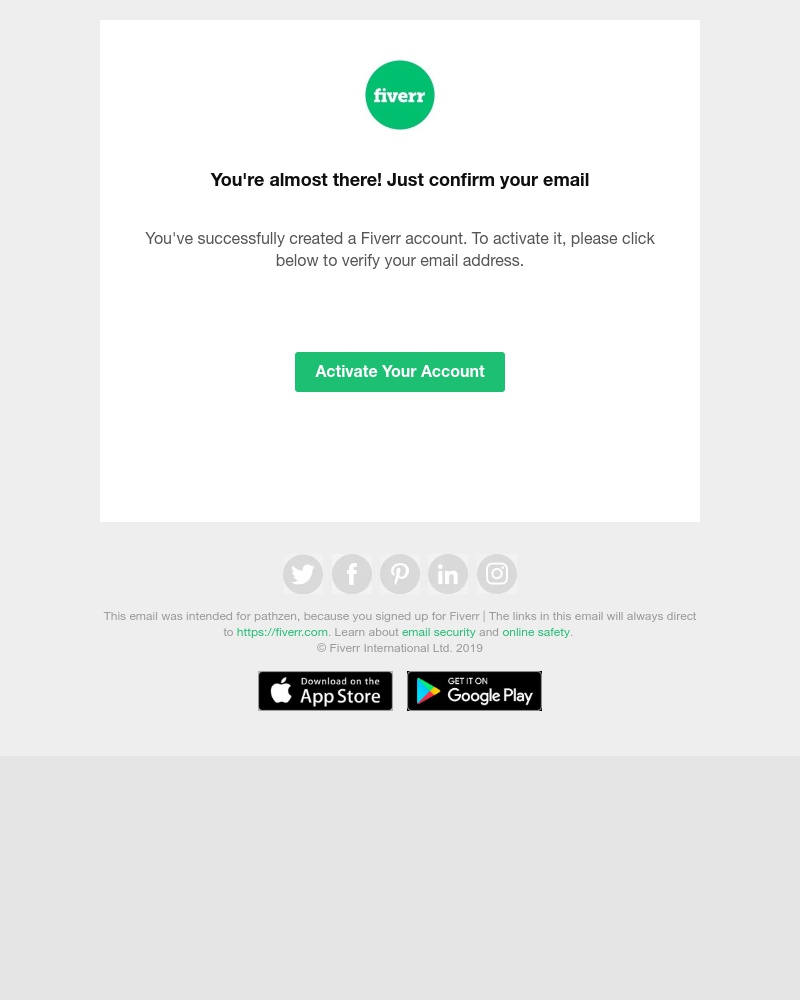 Screenshot of email sent to a Fiverr Customer