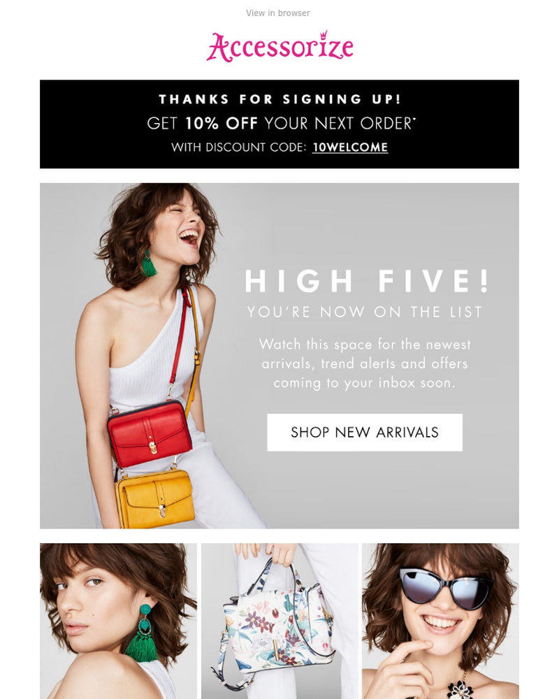 Screenshot of email sent to a Accessorize Newsletter subscriber