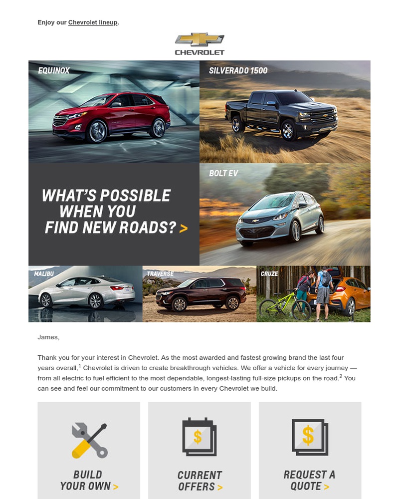 Screenshot of email sent to a Chevrolet Newsletter subscriber