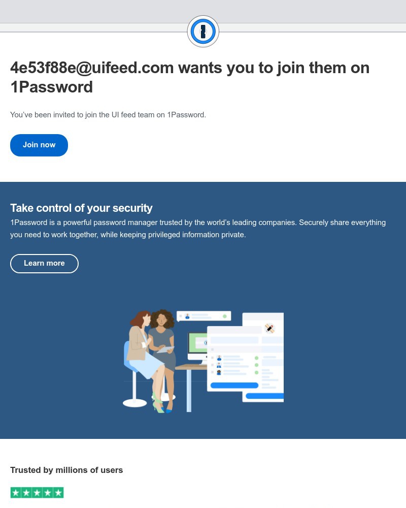 Screenshot of email sent to a 1Password Invited user