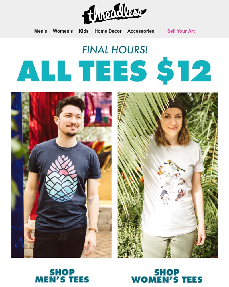 Screenshot of email sent to a Threadless Newsletter subscriber