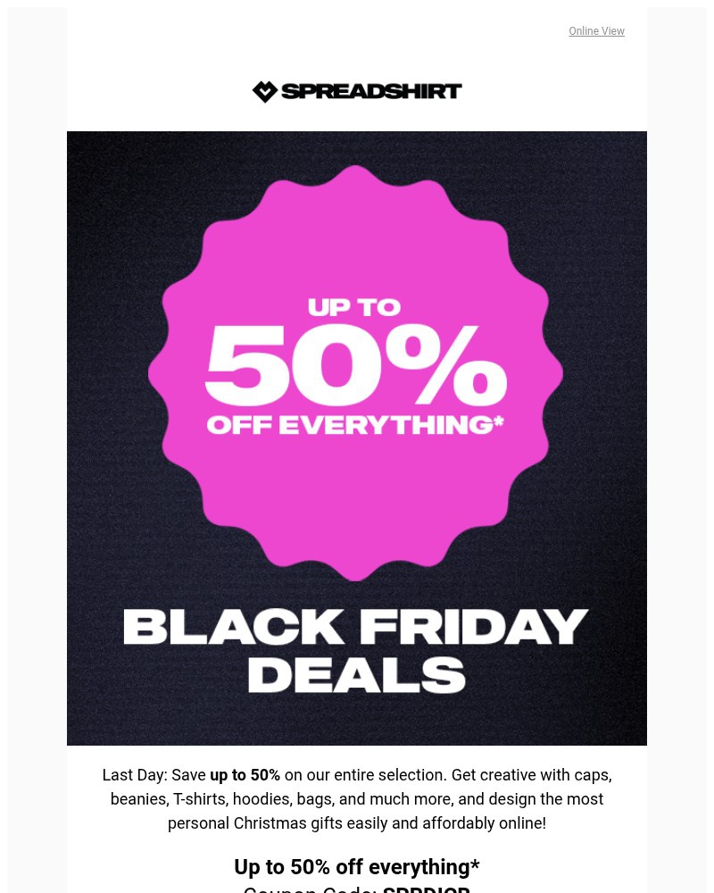 Screenshot of email sent to a Spreadshirt Newsletter subscriber