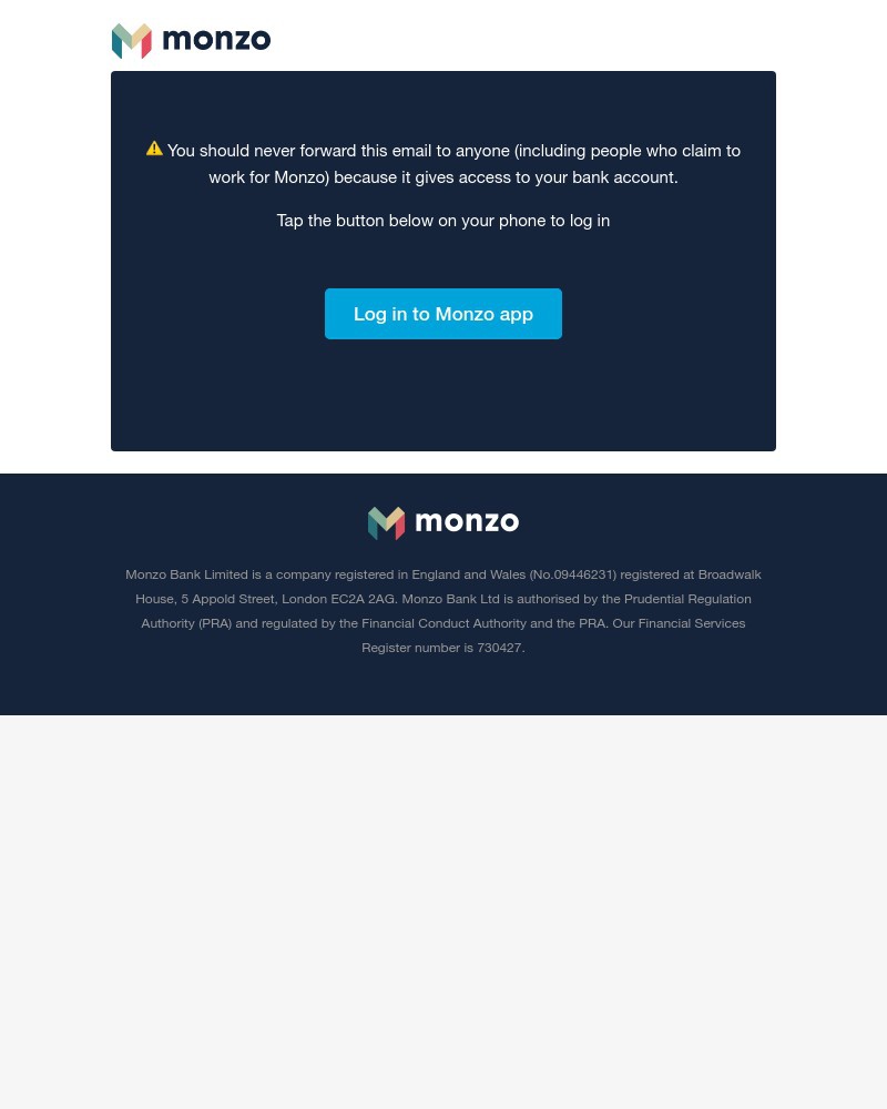 Screenshot of email with subject /media/emails/log-in-to-monzo-dont-forward-this-7b30d4-cropped-83d31321.jpg