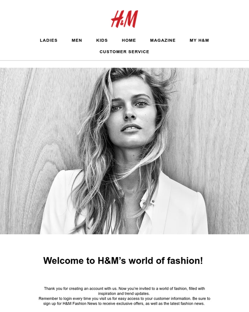 Screenshot of email sent to a H&M Newsletter subscriber