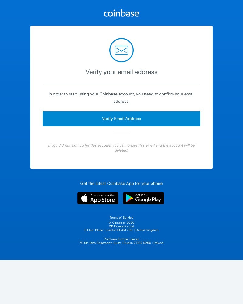 Screenshot of email sent to a Coinbase Registered user