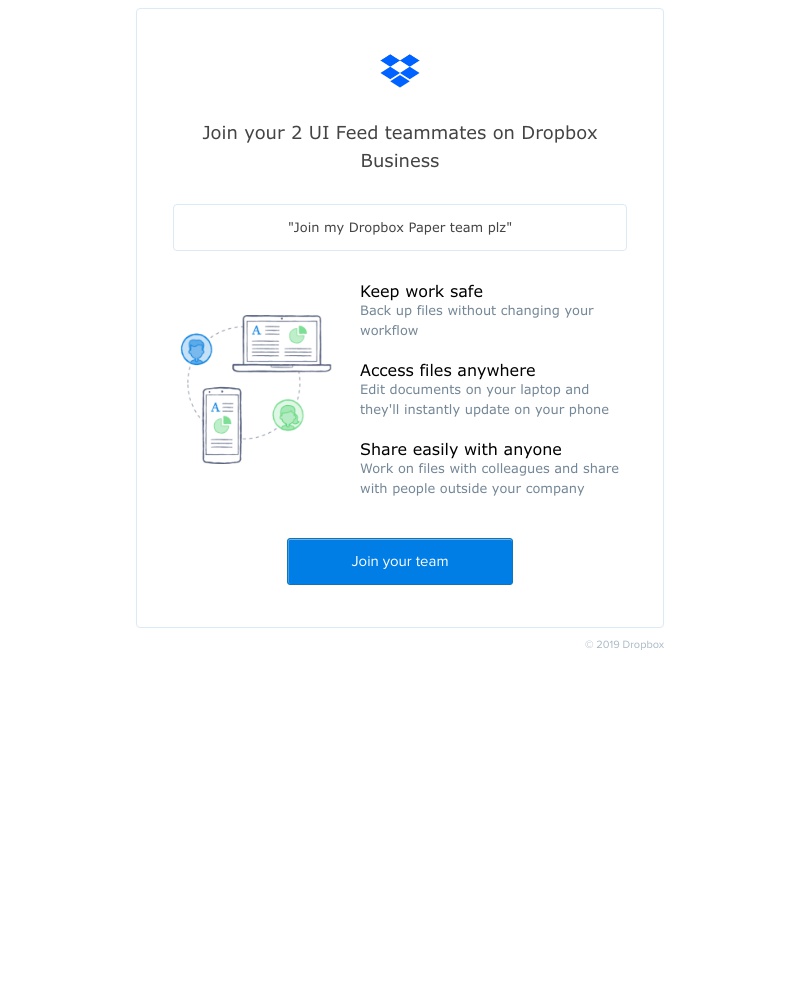 Screenshot of email sent to a Dropbox Paper Invited user