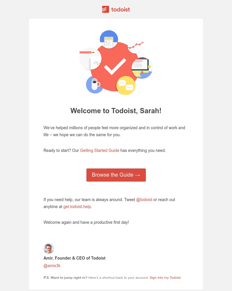 Screenshot of email sent to a Todoist Registered user