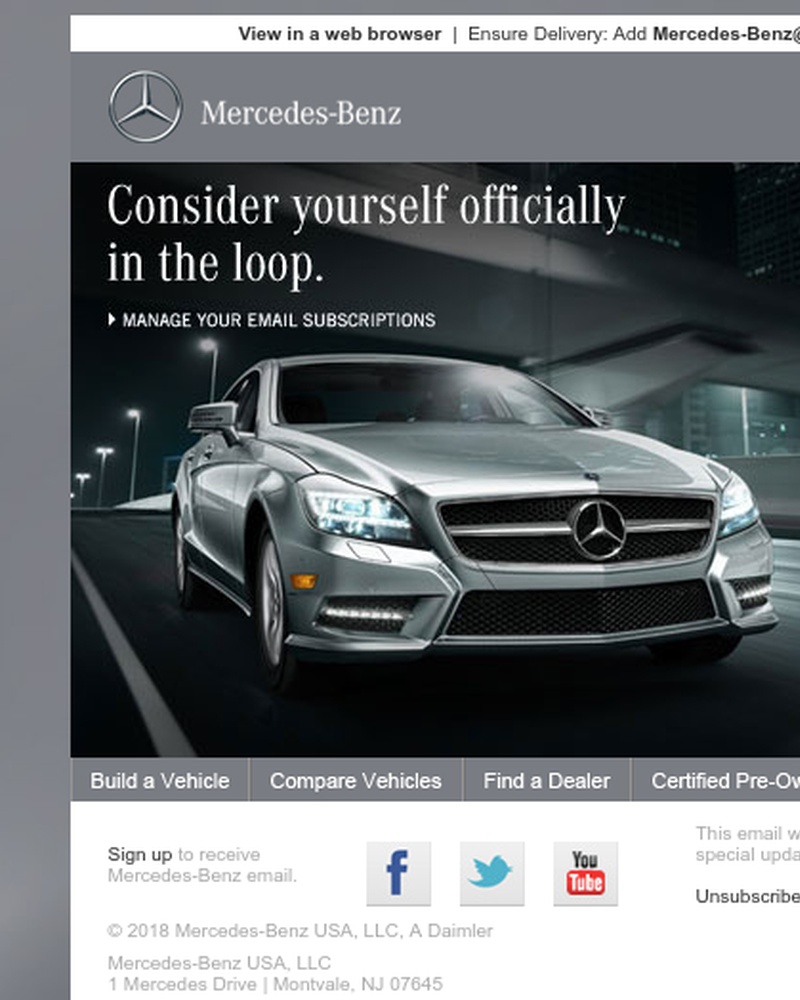 Screenshot of email sent to a Mercedes-Benz Newsletter subscriber