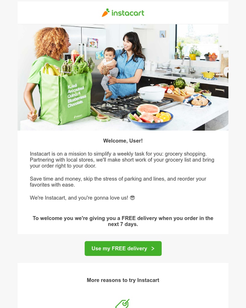Screenshot of email sent to a Instacart Registered user