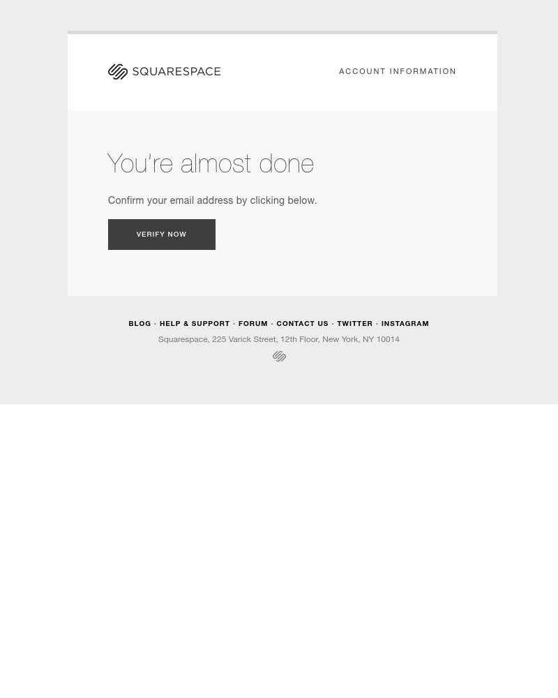 Screenshot of email sent to a Squarespace Registered user