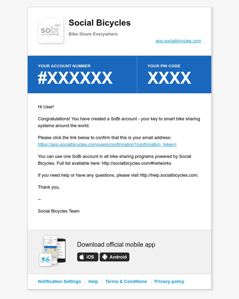 Screenshot of email sent to a Jump Bikes Registered user