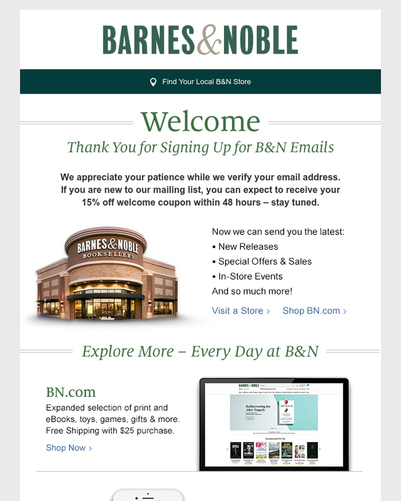 Screenshot of email sent to a Barnes and Noble Newsletter subscriber