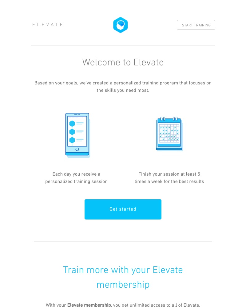 Screenshot of email sent to a Elevate Registered user