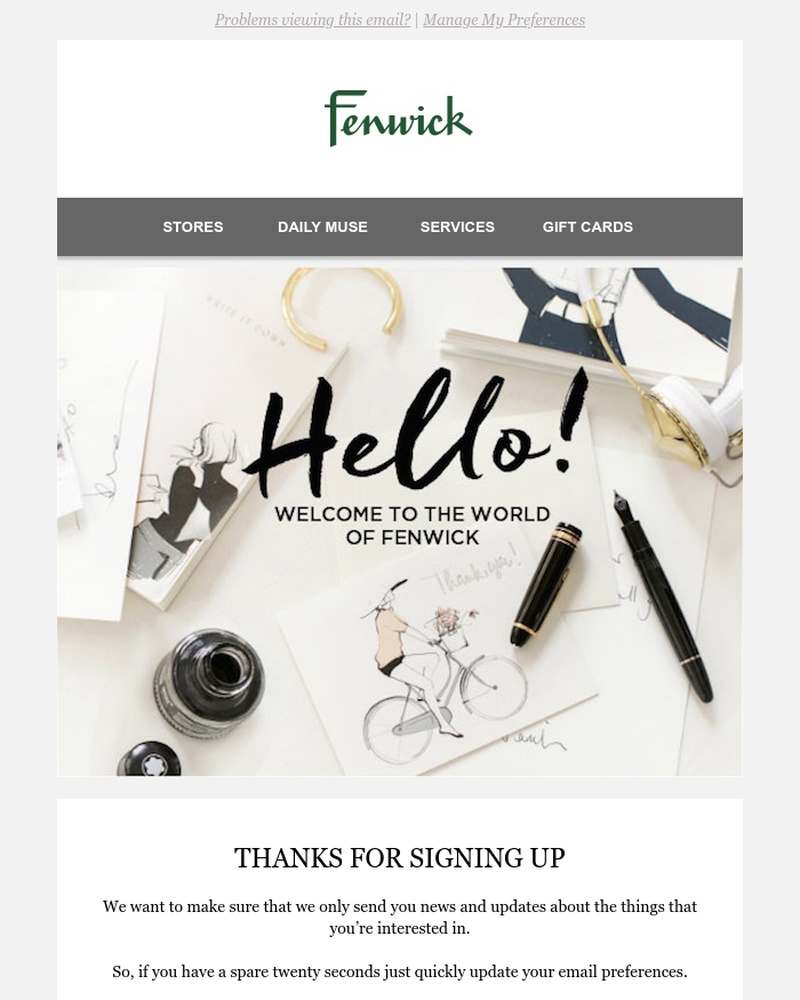 Screenshot of email sent to a Fenwick Newsletter subscriber