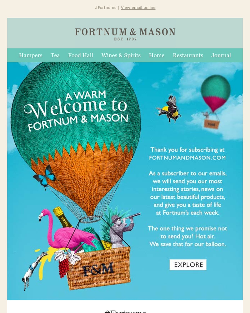 Screenshot of email sent to a Fortnum & Mason Newsletter subscriber