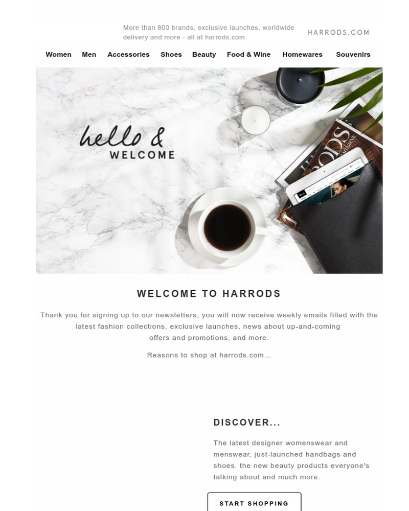 Screenshot of email sent to a Harrods Newsletter subscriber