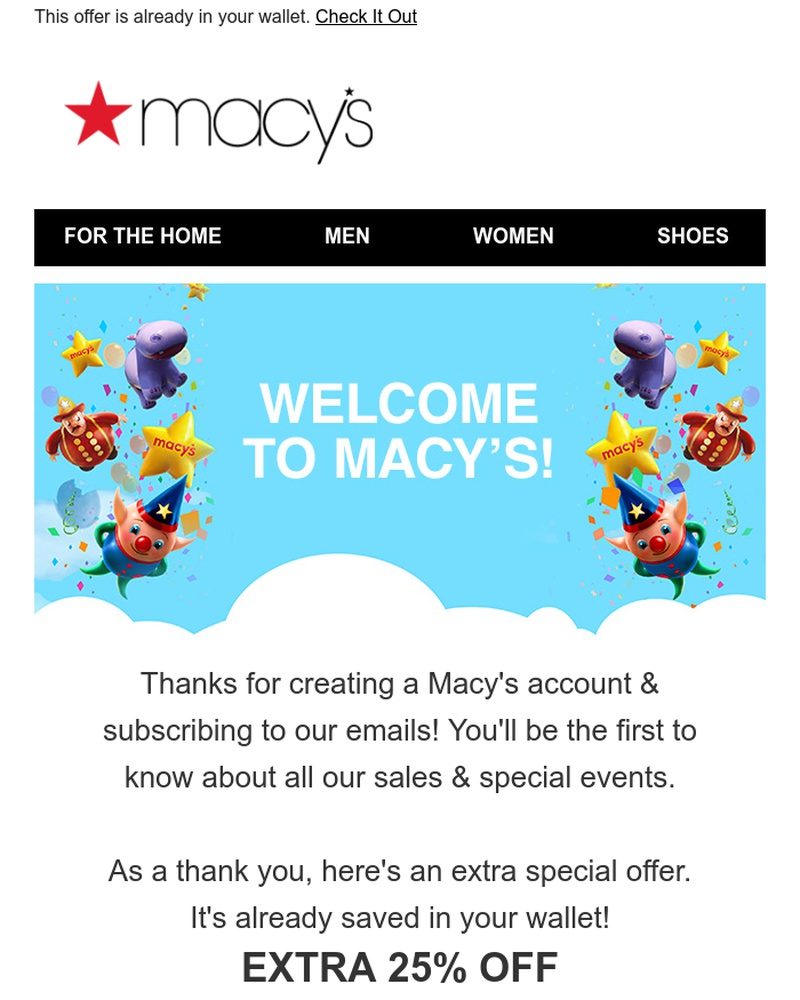 Screenshot of email sent to a Macy's Cart abandoner