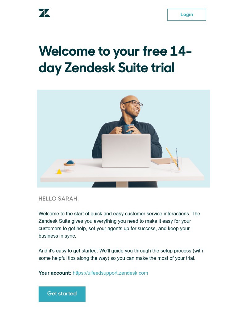 Screenshot of email sent to a Zendesk Registered user