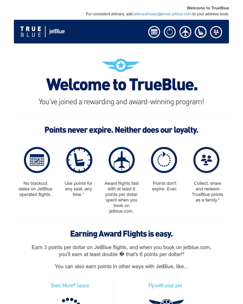 Screenshot of email sent to a JetBlue Registered user