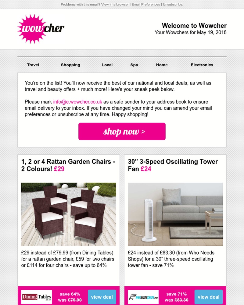 Screenshot of email sent to a Wowcher Registered user