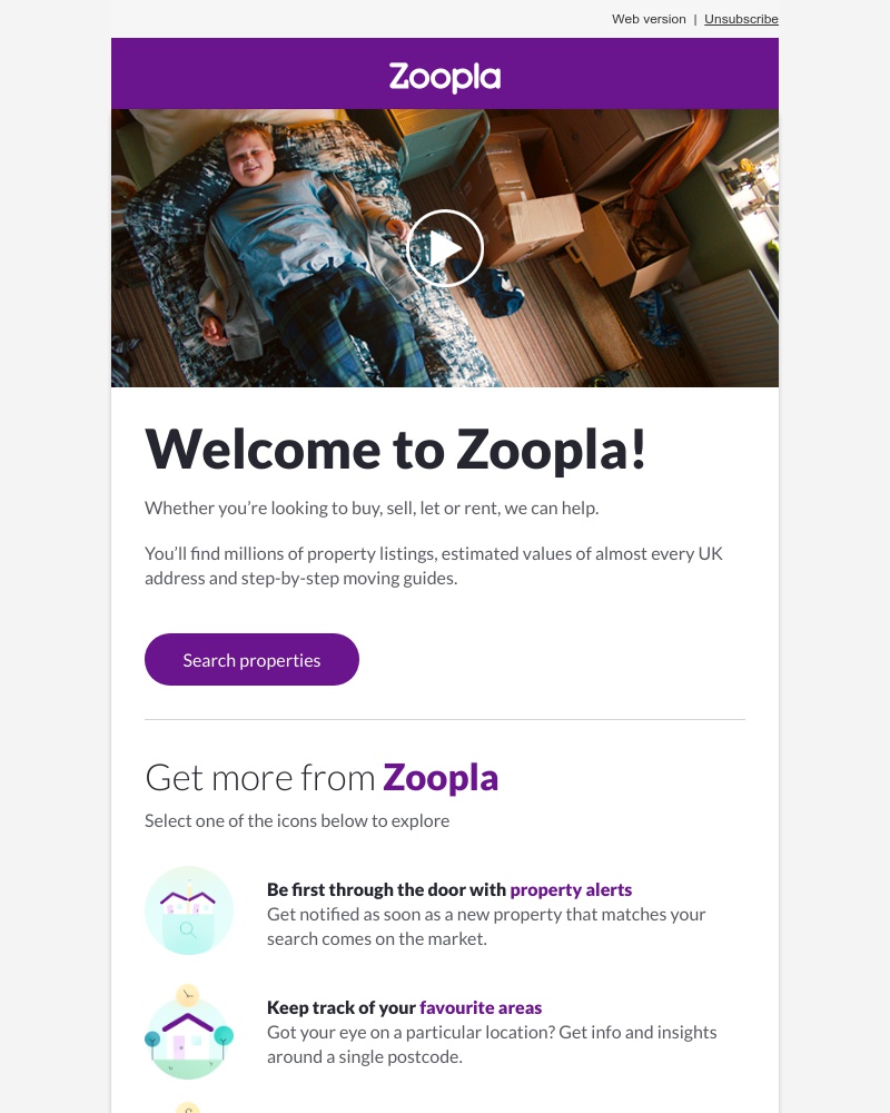 Screenshot of email sent to a Zoopla Registered user