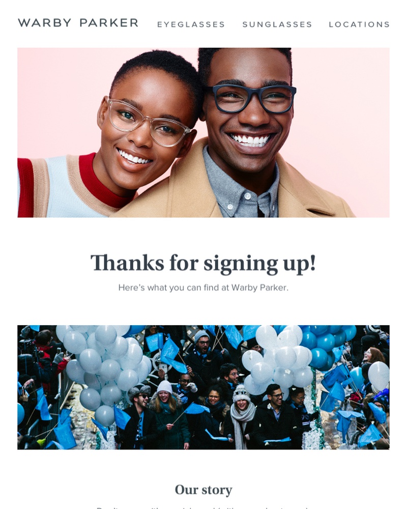 Screenshot of email sent to a Warby Parker Newsletter subscriber