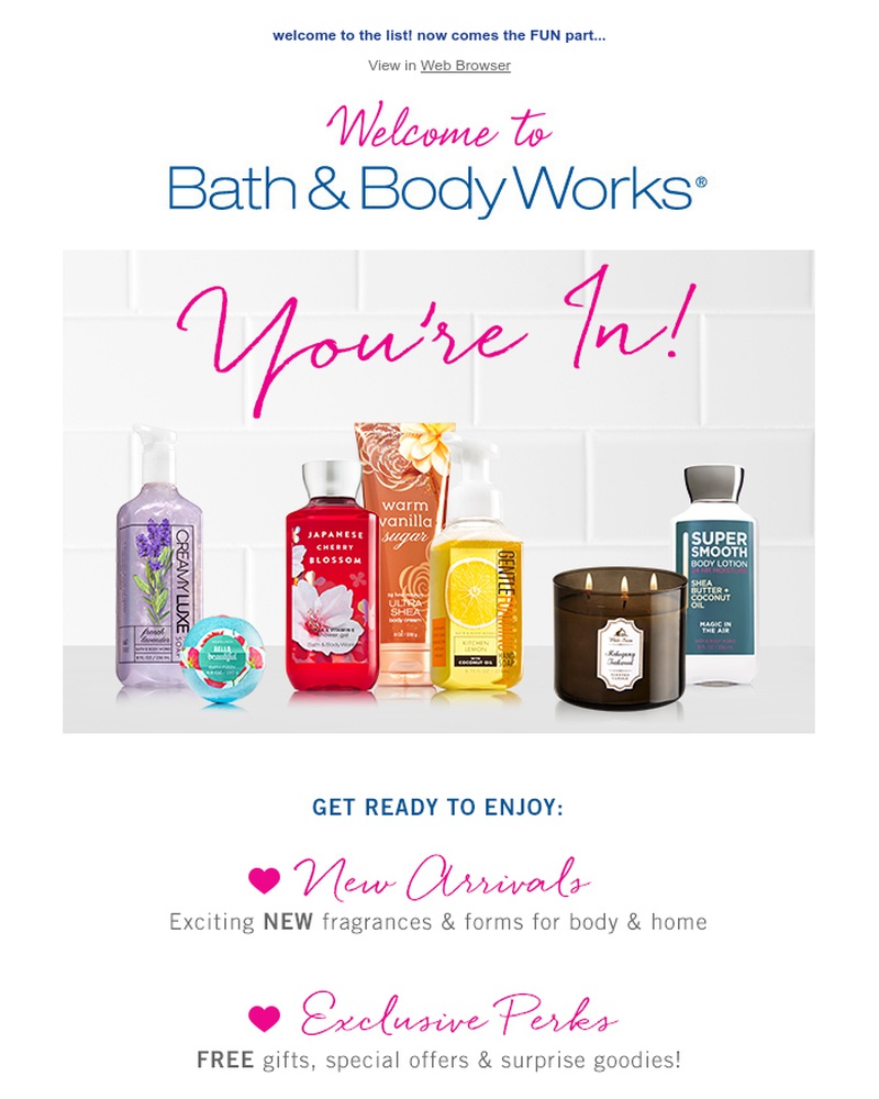 Screenshot of email sent to a Bath & Body Works Newsletter subscriber