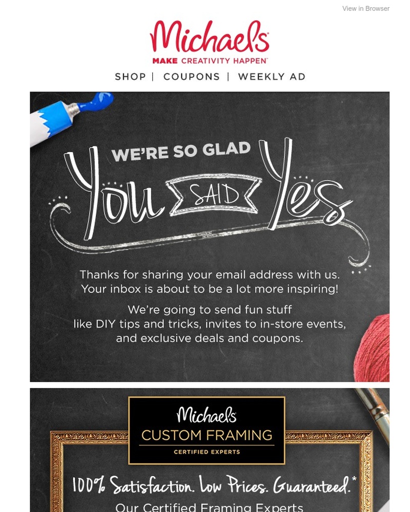 Screenshot of email sent to a Michaels Newsletter subscriber