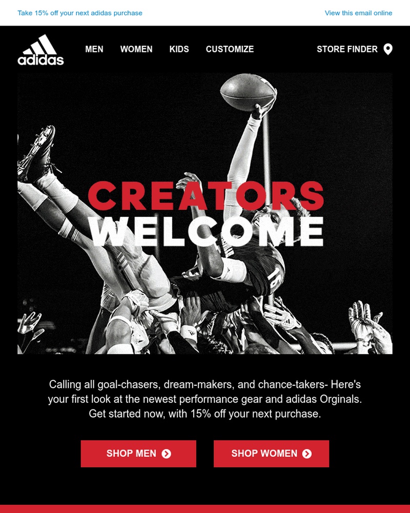 Screenshot of email sent to a Adidas Newsletter subscriber