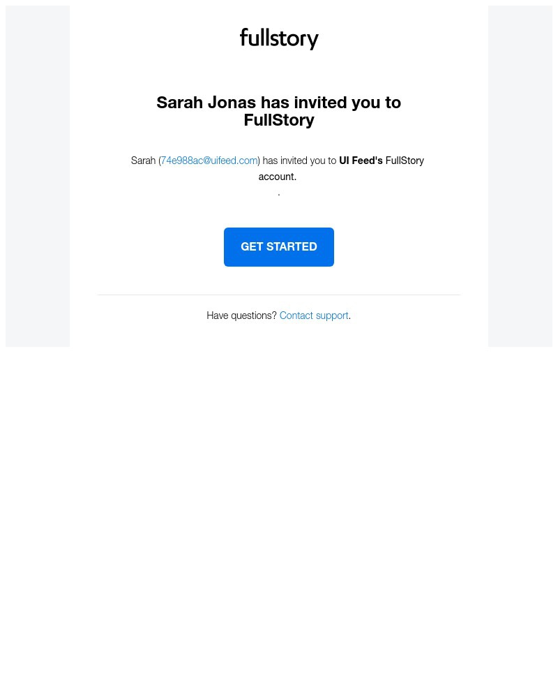 Screenshot of email sent to a Fullstory Invited user