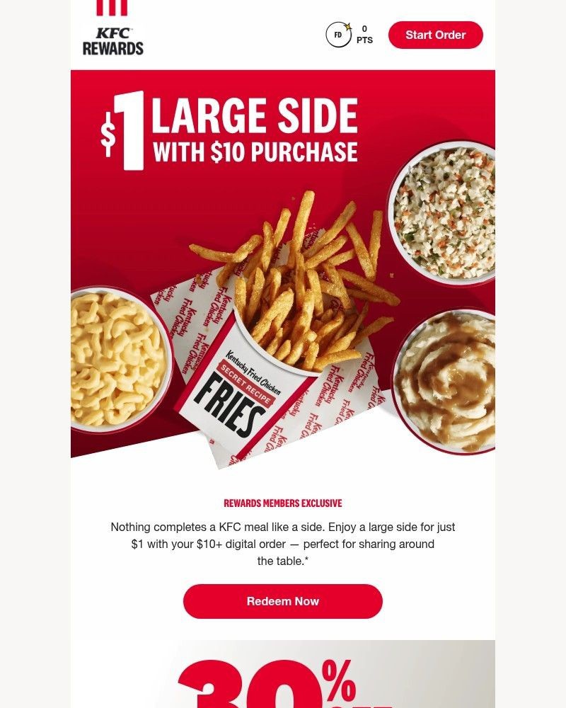 Screenshot of email sent to a Kentucky Fried Chicken Registered user