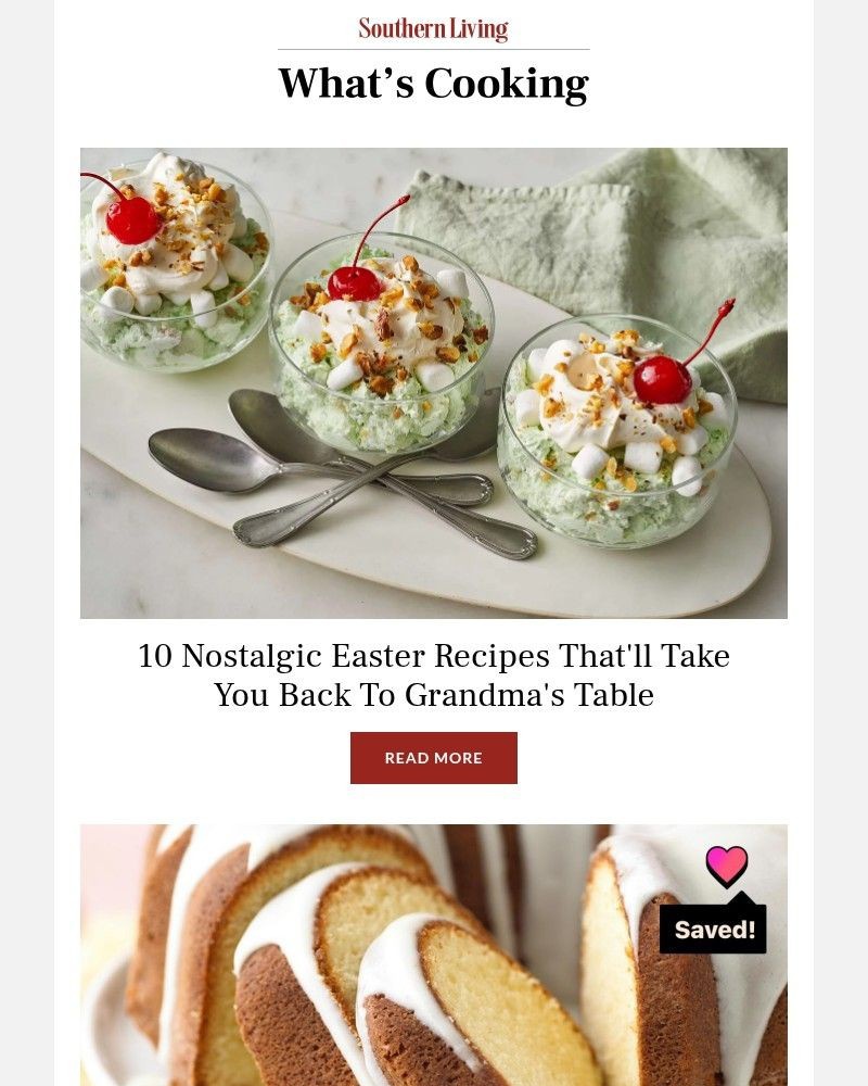 Screenshot of email sent to a Southern Living Newsletter subscriber