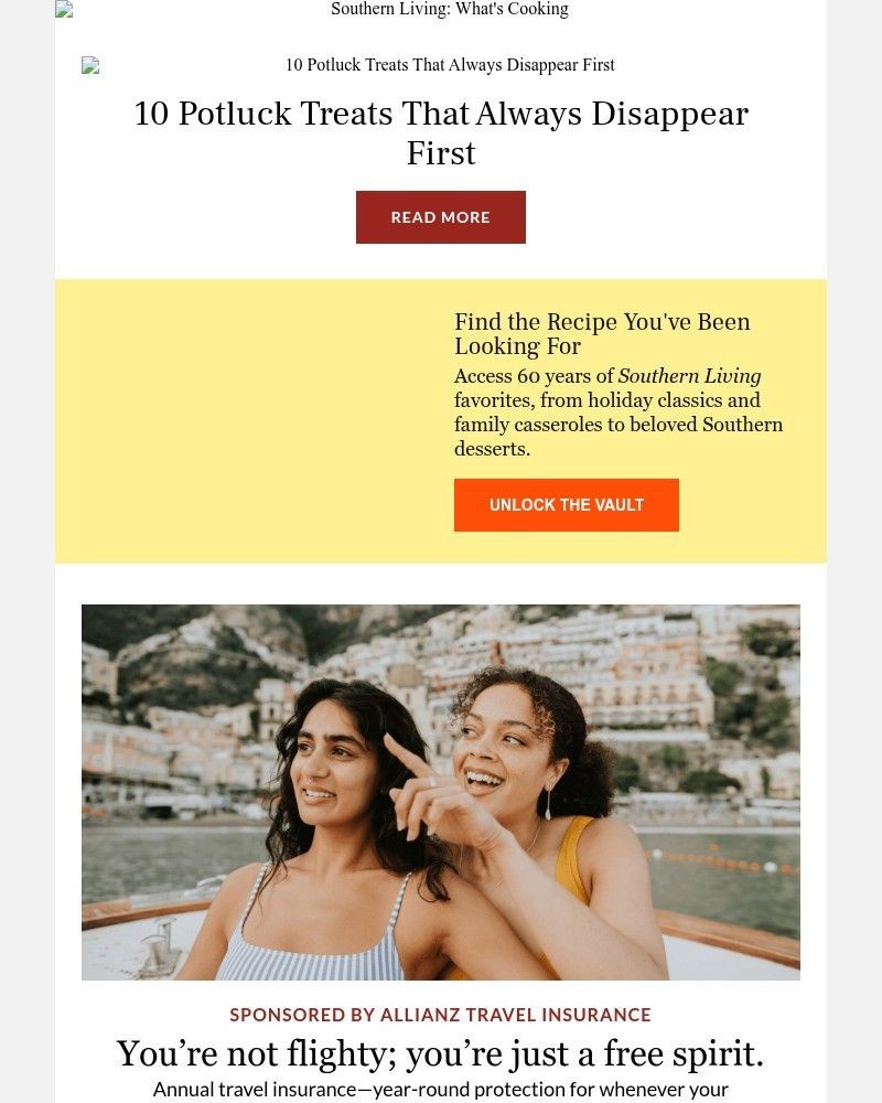 Screenshot of email sent to a Southern Living Newsletter subscriber