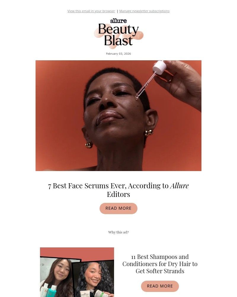 Screenshot of email sent to a allure Newsletter subscriber