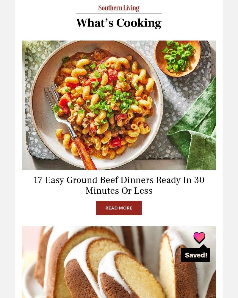 Screenshot of email sent to a Southern Living Newsletter subscriber