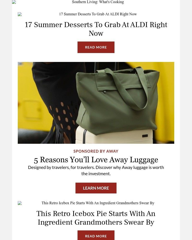 Screenshot of email sent to a Southern Living Newsletter subscriber