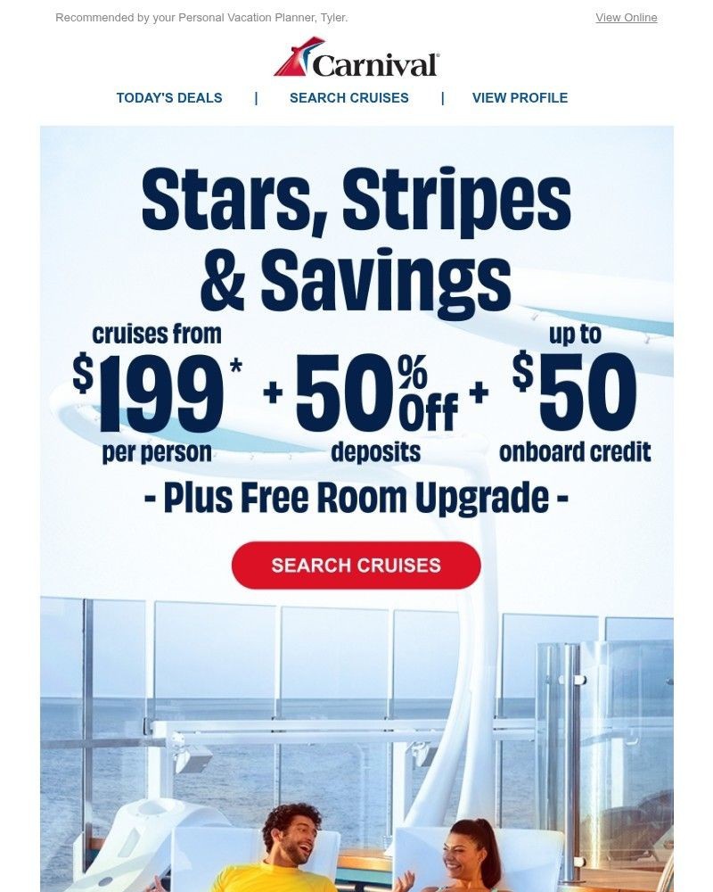 Screenshot of email sent to a Carnival Cruise Line Registered user
