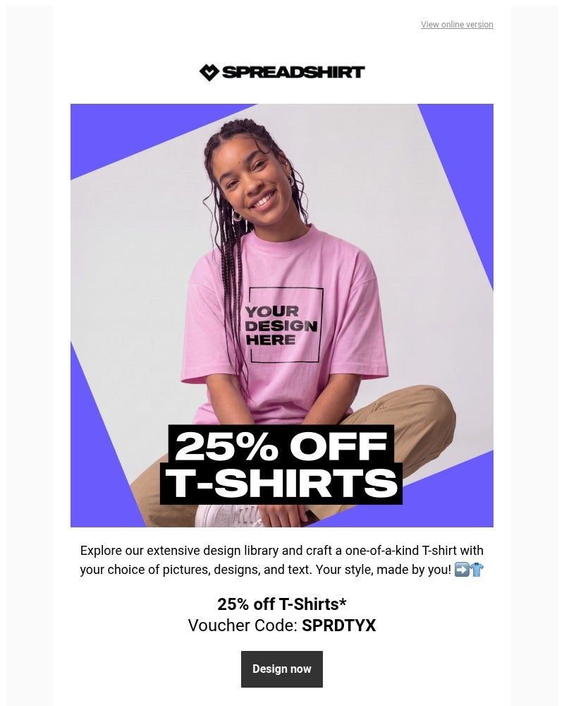 Screenshot of email sent to a Spreadshirt Newsletter subscriber