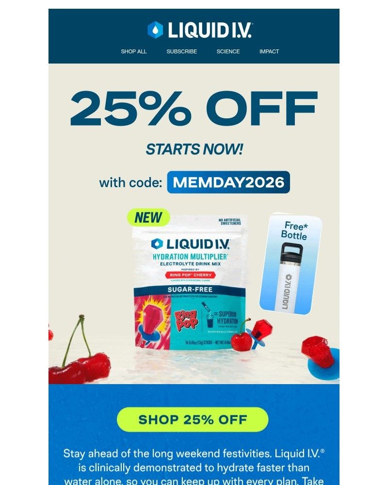Screenshot of email sent to a Liquid I.V. Newsletter subscriber