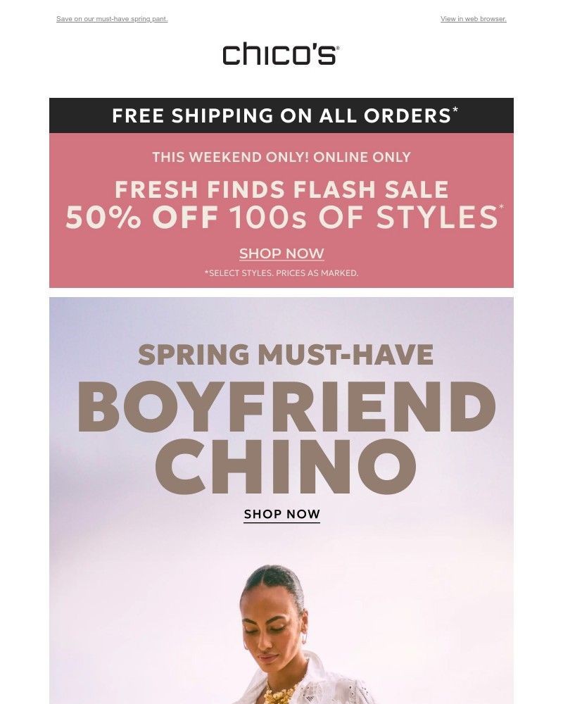 Screenshot of email sent to a Chico’s Newsletter subscriber