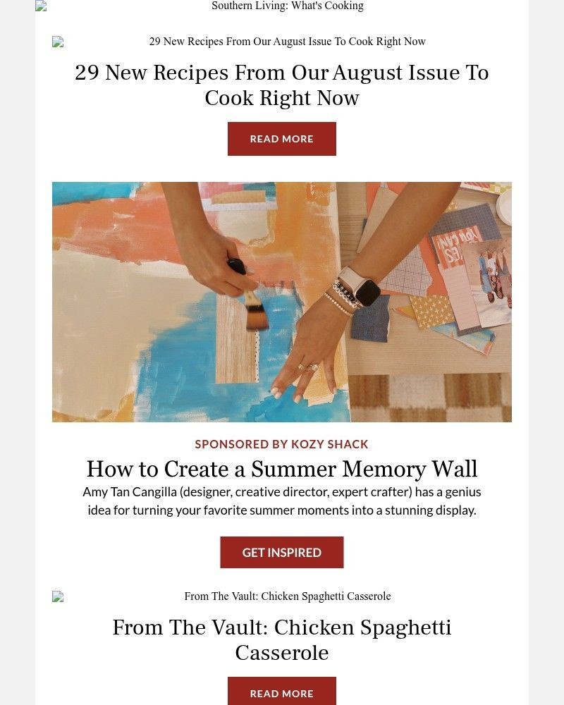 Screenshot of email sent to a Southern Living Newsletter subscriber