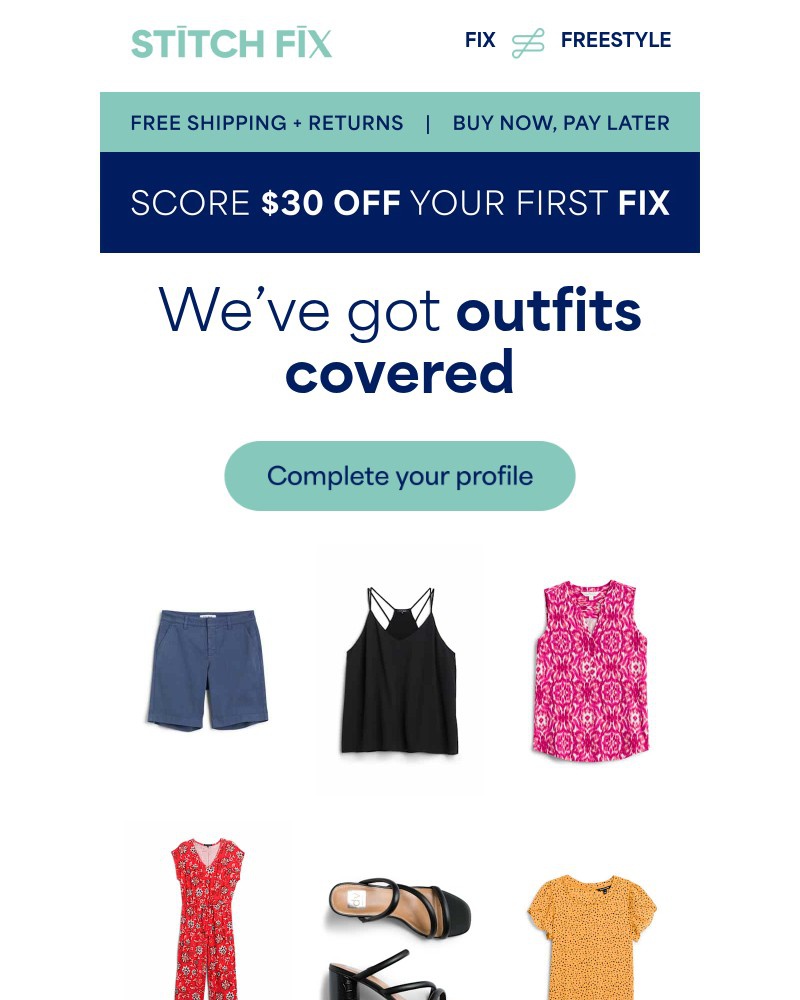 Screenshot of email sent to a Stitch Fix Cart abandoner