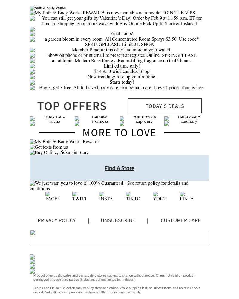Screenshot of email sent to a Bath & Body Works Newsletter subscriber