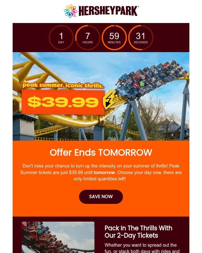 Screenshot of email sent to a Hershey Park Newsletter subscriber